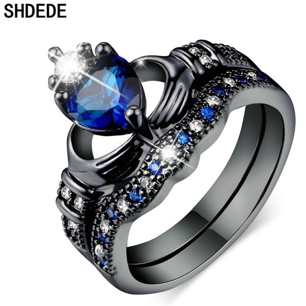 

shdede cz crown heart wedding engagement rings women fashion bride party jewelry gifts cubic zirconia accessories +lyr616, Golden;silver