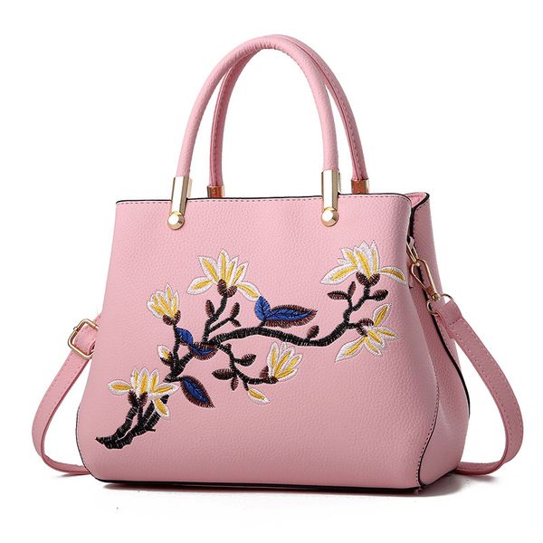 

мода женщин сумки кожа pu сумка totes топ-ручка вышивки crossbody сумки на ремне сумки lady простые стиль сумки розовый
