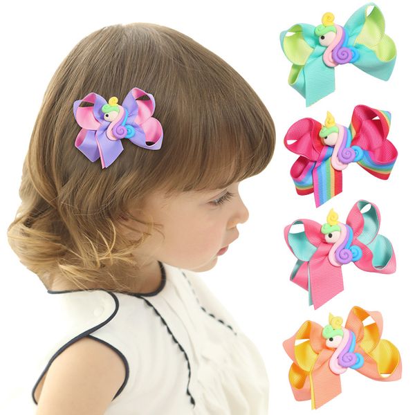 20 pz/lotto Nuovo Nastro Del Bambino Archi Fermagli per Capelli Bambini Svegli Cavallo Grandi Archi Forcelle Ragazze Due Archi Del Nastro di Colore Accessori Per Capelli All'ingrosso