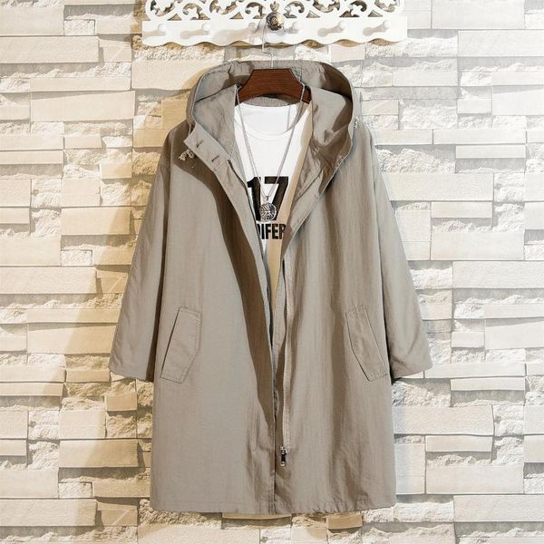 

2020 autumn clothing new style men's duster youth korean-style trend mid-length large size loose-fit jacket men's wear, Tan;black