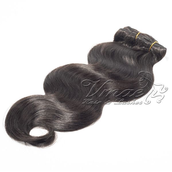 

vmae malaysian remy virgin hair cuticle aligned natural color dark brown #4 #6 #8 double drawn 120g body wave clip in human hair extensions, Black;brown