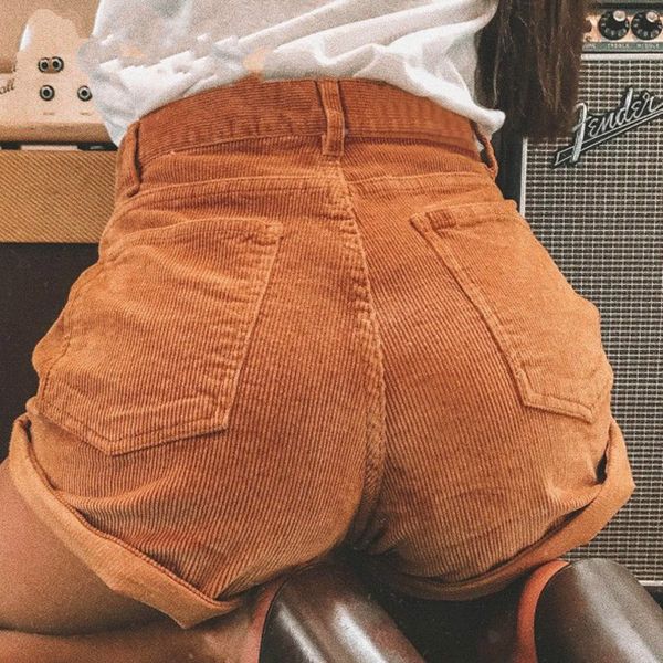 

MarchWind Brand Vintage Corduroy High Waist Shorts Bottoms Women Casual Streetwear Shorts Female Loose Summer Button Short Shorts 2019