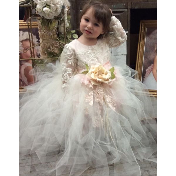 

2019 boho платья для девочек-цветочниц для свадьбы jewel длинные рукава платья малыша кружева девушка первого причастия платья, White;red