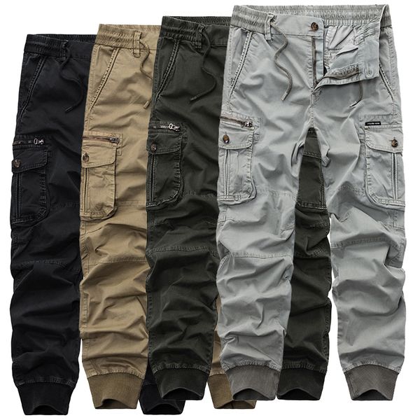 

2019 fashion tactical cargo pants men casual slim mens joggers pants ankle-tied trousers men, Black