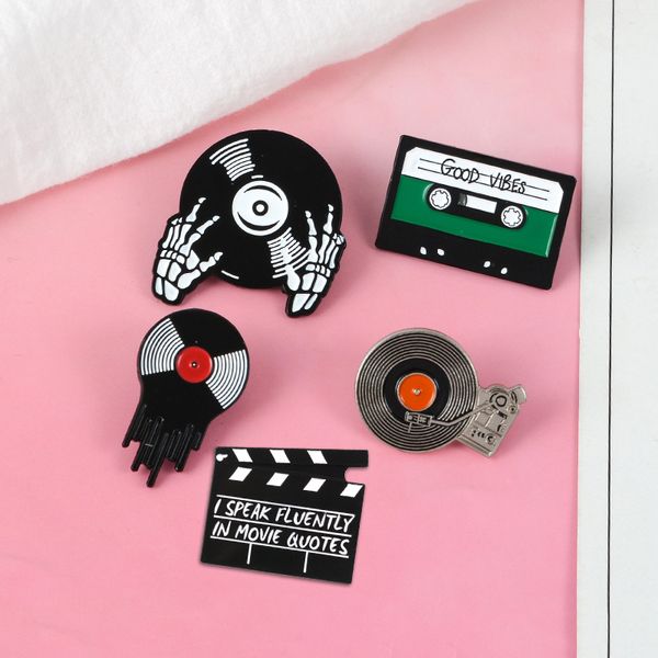 

punk music lovers эмали pin good vibes лента dj vinyl record player значок брошь булавка джинсы рубашка охладить готические подарок ювелирны, Gray