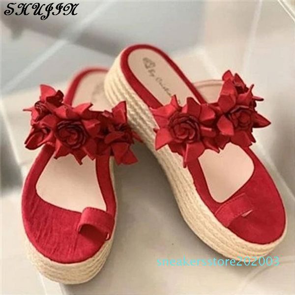 

woman slippers lady platform flower casual beach flip flops sandals women sandals summer high heel slippers s03, Black