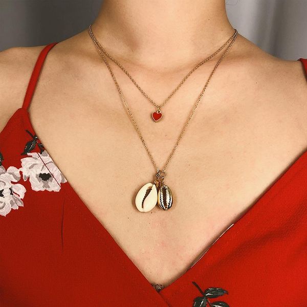 

fashion women 2-layers shell heart pedant chain clavicle necklace jewelry gift new, Silver