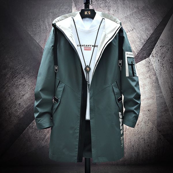 

мужская дизайнерская куртка длинный тренч пальто свободное пальто молодежный плащ с капюшоном, Black;brown