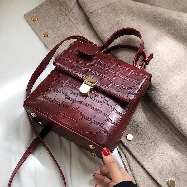 

vintage fashion stone pattern tote bag 2019 new pu leather women's designer handbag lock shoulder messenger bag