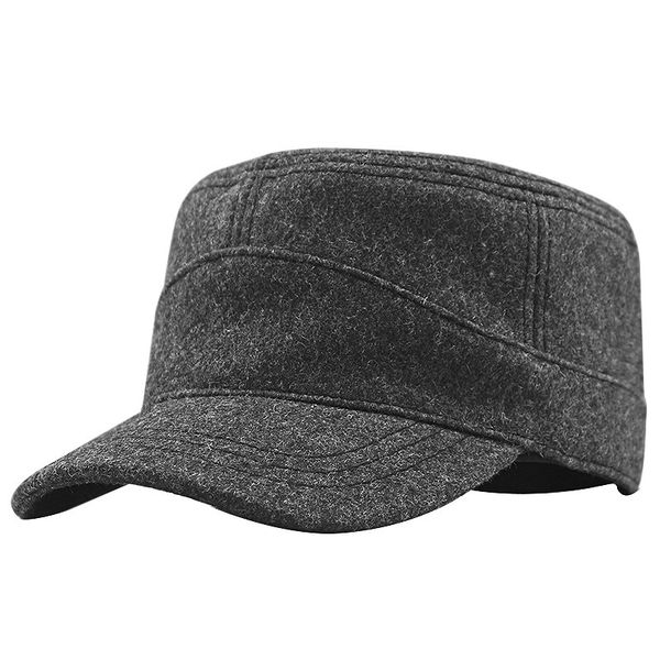 

winter man flat army hat outdoors military cap big bone men plus size wool felt baseball hats 56-50cm 60-65cm, Blue;gray
