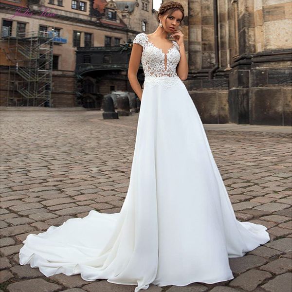 

Sexy V-Neck A-Line Wedding Dresses Chiffon Skirt And Short Sleeve Bridal Dress Vestido de noiva Plus Size