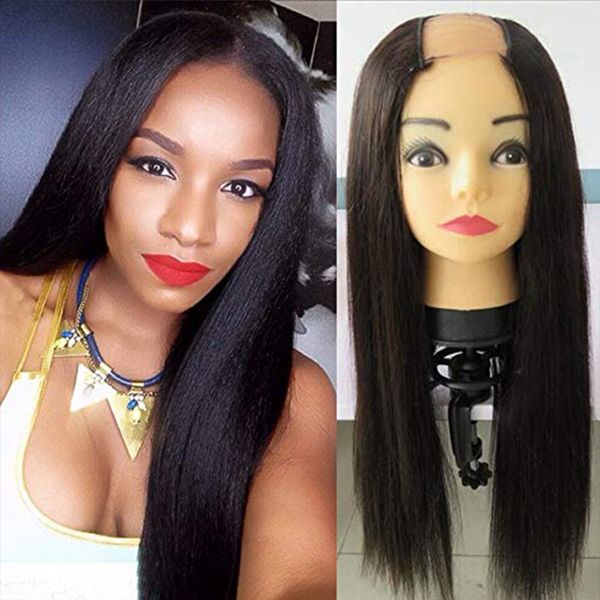

100% unprocessed brazilian remy hair straight u part wigs for black women 100% human hair middle opening 180% density