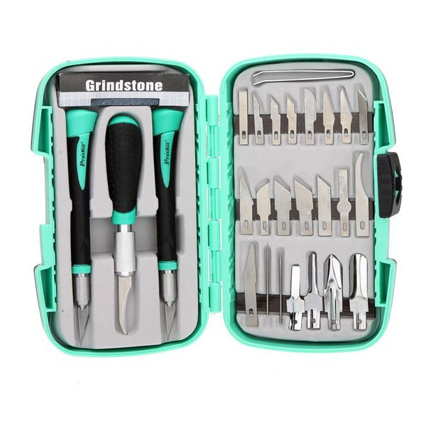 Freeshipping 30 pezzi Set multifunzione in acciaio inox Deluxe Hobby Knife Kit Coltelli da intaglio Set di strumenti per la lavorazione del legno