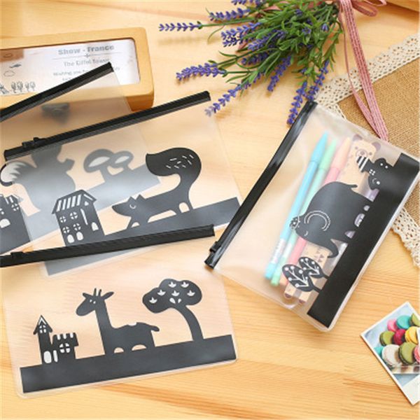 

transparent matte paper bags cartoon animal pencil bags case creative school pen box korean stationery