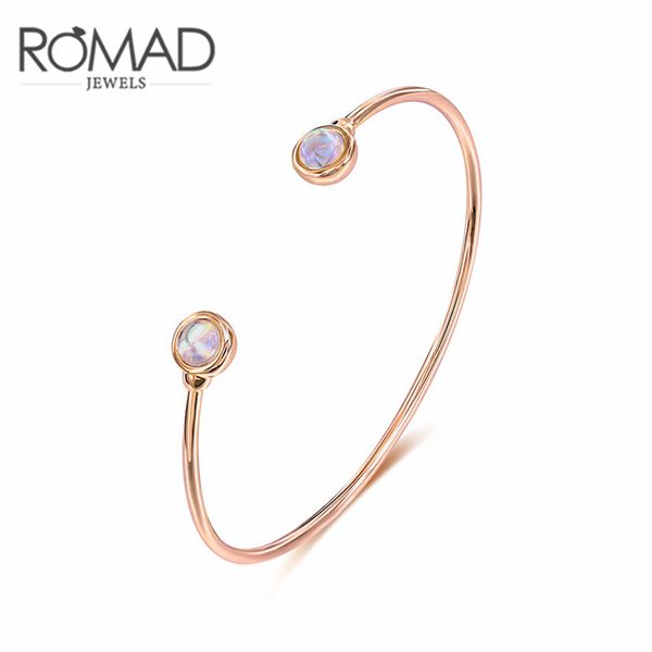

roxi romad brand rose gold color moonstone open bangles bracelets for women luxury elegant wedding bridal party jewelry gift, Black