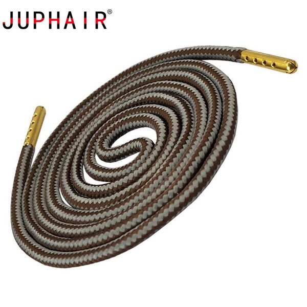 

juphair new design athletic sport round shoelaces gold metal tips double color striped non-slip outdoor sports shoe laces, Black