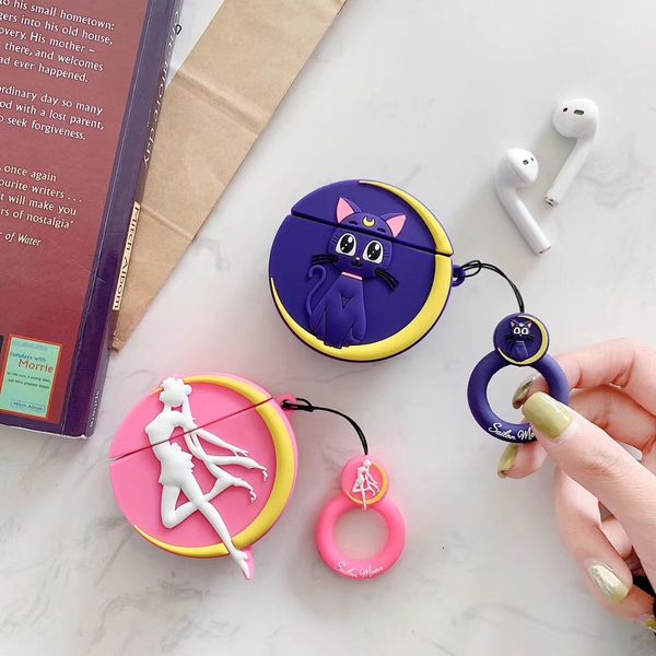 

kuutti cute sailor moon cat pink silicone airpods case cute acessorios headphone case box cover case protective (excluding headphones