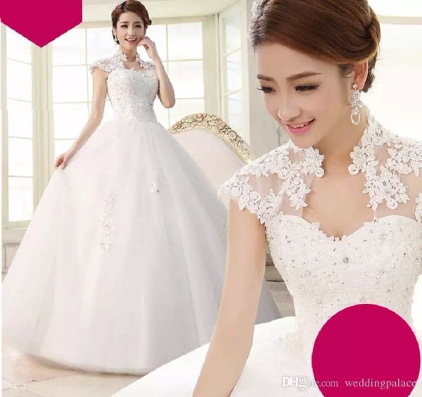 

sweetheart neck ball gown wedding dresses appliques beaded lace up back tulle bridal wedding gowns, White