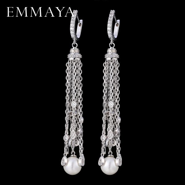 

emmaya new fashion cz jewelry earrings long chain tassel round design cz dangle earrings, Silver