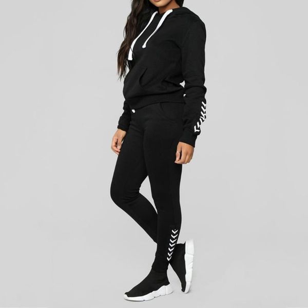 

women's sports suits tracksuit two piece set fashion women casual stripe lace long sleeve pullove sport +long pants set#y15, White;black