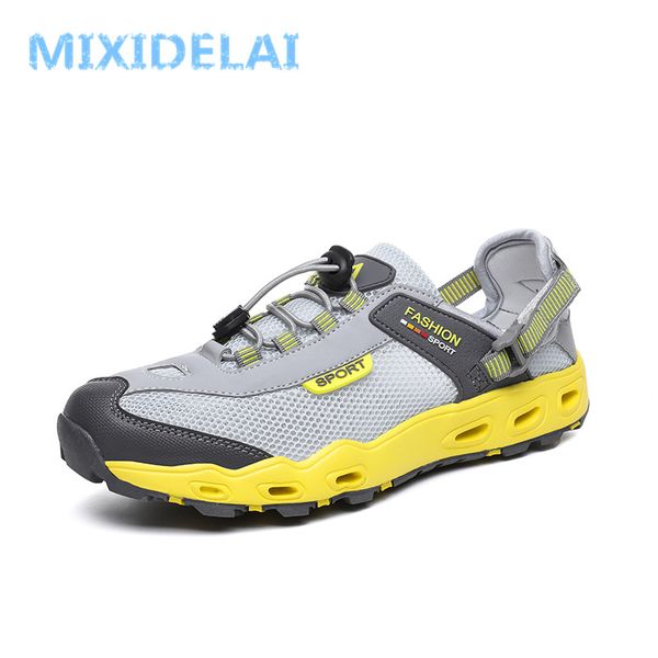 

mixidelai men mesh casual shoes summer breathable light quality outdoor wadin walking men shoes fashion sneakers footwear, Black