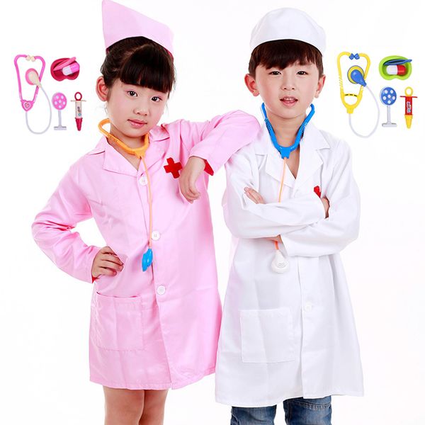 

children's day carnival party cosplay halloween costume for kids baby girl boy surgeon doctor nurse uniform medical tools set, Black;red