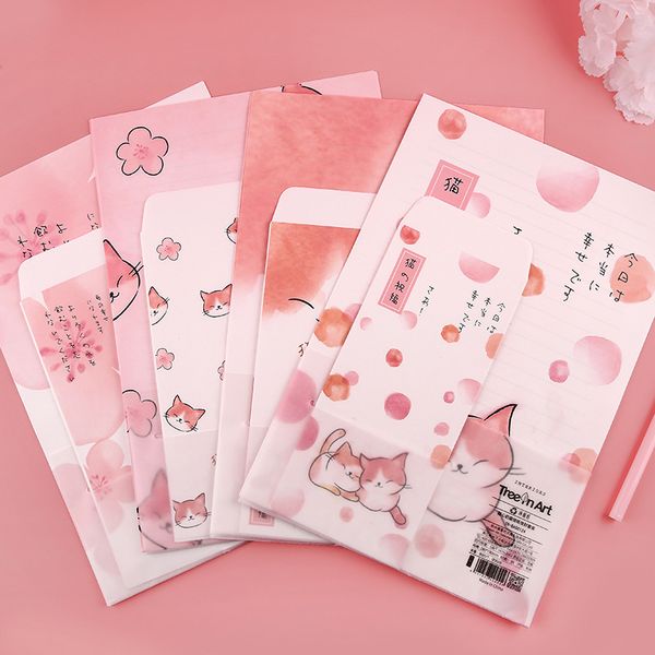 

9 pcs/set 3 envelopes + 6 letter papers sweet kitten cat blessing envelope writing paper gift stationery