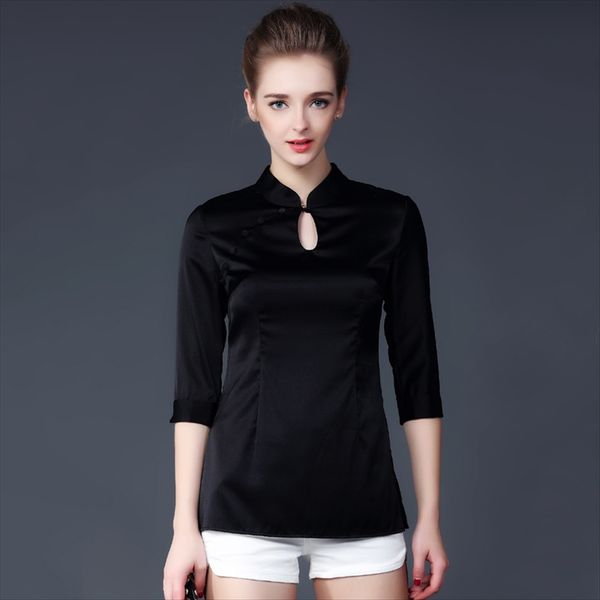 

2020 vertical collar buckle straight half sleeve real silk 2020 t-shirt vertical collar buckle straight half sleeve t-shirt real silk to, White