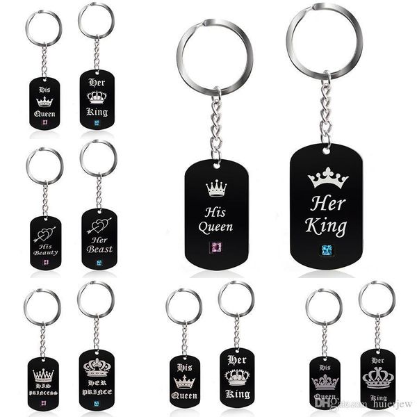 

pretty key chains beautifully ring for women men lovers her king his queen crown couple keychain black metal crystal crown keychain, Slivery;golden