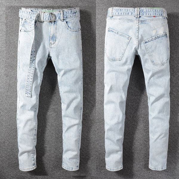 

новый фирменный стиль для мужчин джинсовый жан вышивка тайгер брюки дыры джинсы на молнии мужчины брюки узкие джинсы мужские сплошной цвет д, Blue