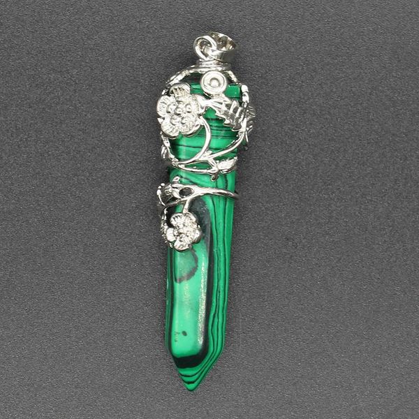 

10 шт цветок wrap шестигранной prism малахит камень подвеска для подарков silver plated opalite opal jewelr
