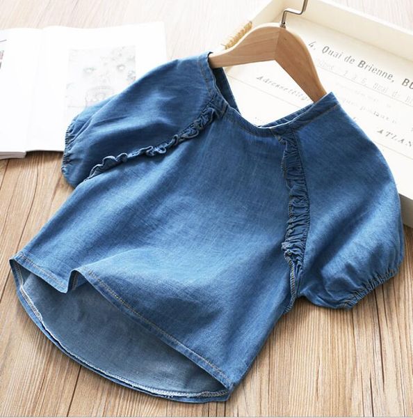 

2020 new wholesale girls denim shirt fashion summer backless girls blouse 3-8t ho431, White;black