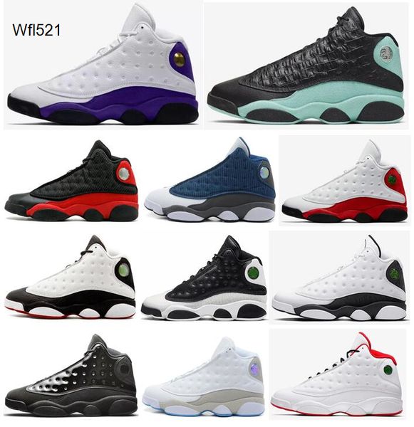 

new 13 13s island green lakers rivals white purple basketball shoes men love respect history of flight ivory sneakers with box, Black