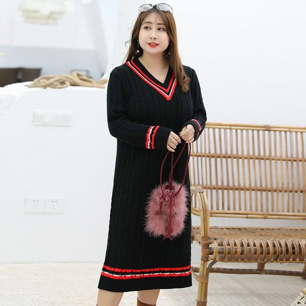 

women sweater dresses long sleeve knitted turtleneck fashion thick warm slim dresses brand winter v-neck dress plus size, White;black