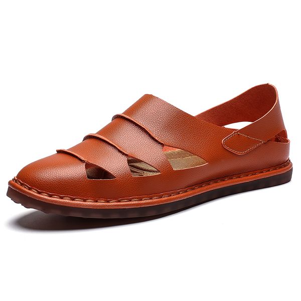 

2019 new summer beach sandals men comfortable man fashion walking sneakers leather outdoor male casual sandals, Black