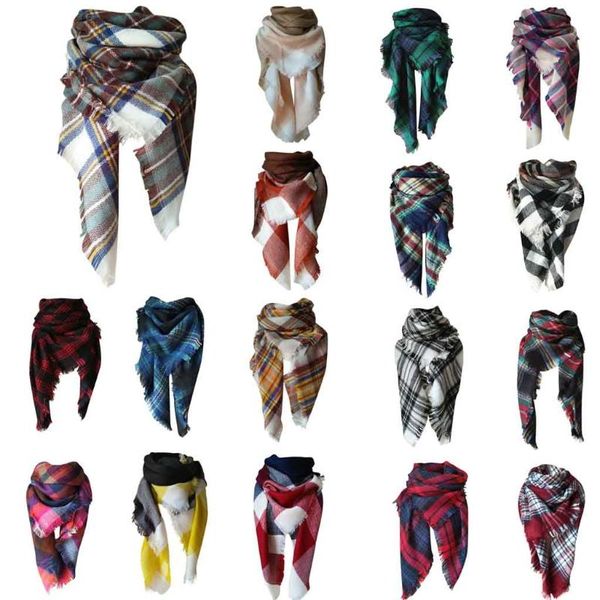 

ladies winter warm cashmere increase double-sided colorful square scarf shawl plaid square scarf air conditioning shawl, Blue;gray