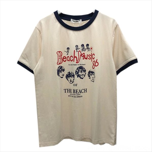 

letter printing round collar short-sleeved t-shirt women's summer loose all-match color matching letter printing round collar short-sle, White