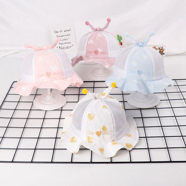 

children's cotton hat outdoor summer peach heart printed mesh breathable sun protection baby sun cap 46-48cm unisex, Yellow
