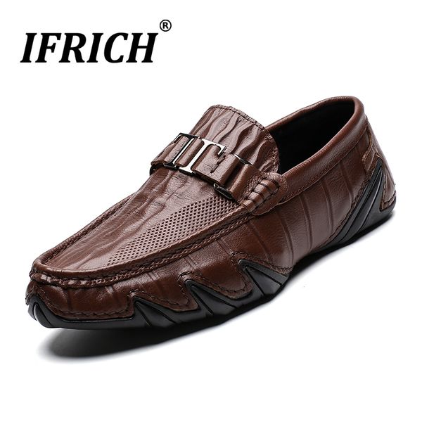 

fashion genuine leather casual shoes men slip-on youth loafers mens formal shoes leather non slip leisure brown sneakers, Black