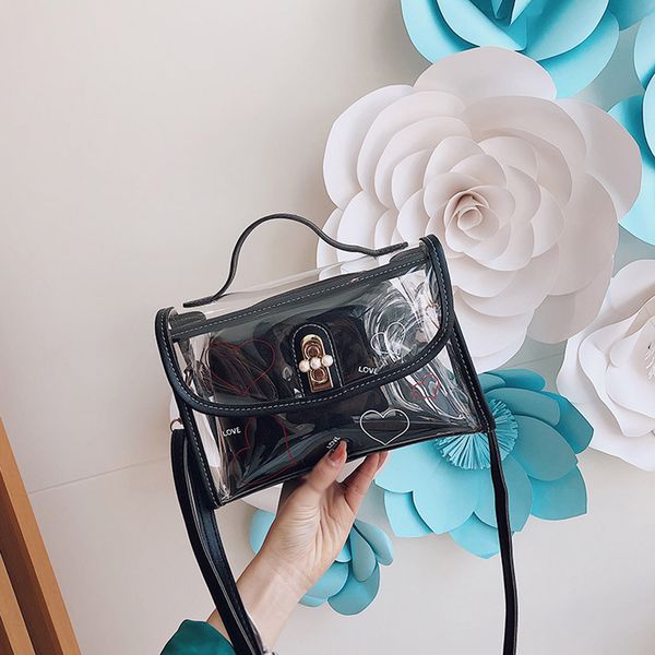 

2pc bag women's handbags 2019 new fashion transparent small square bag female jelly bags wild shoulder bolsa feminina