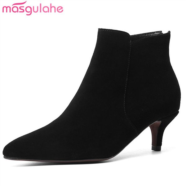 

masgulahe ladies ankle boots 2020 new arrival winter autumn boots pointed toe shoes black high heels