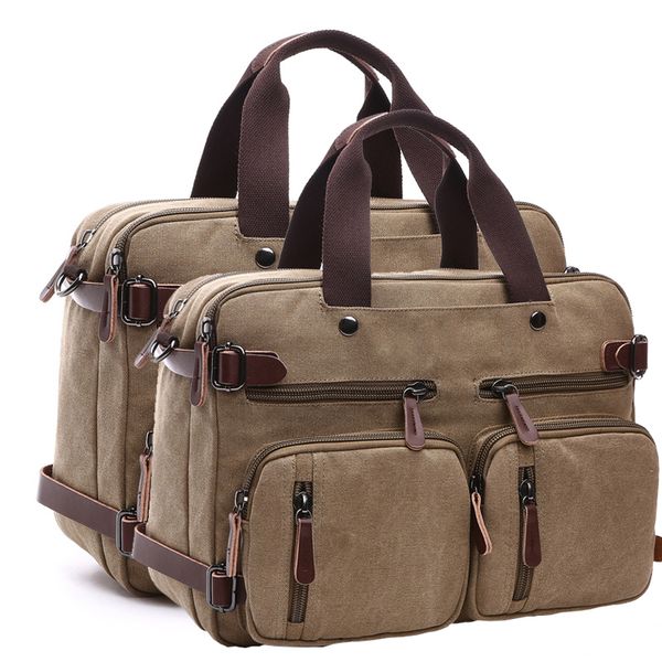 

casual men briefcase large canvas shoulder bag for male blue zipper travel man handbag solid 15.6'' lapbriefcase handbags