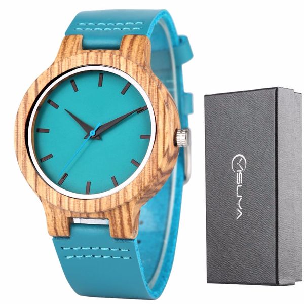 

men watch simple bamboo ebony wood watch royal blue chic black quartz watches male clock hour man genuine leather with gifts box, Slivery;brown