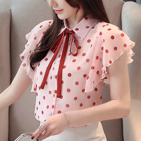 

women short sleeve shirts chiffon dot blouse women apparel & blouses, White