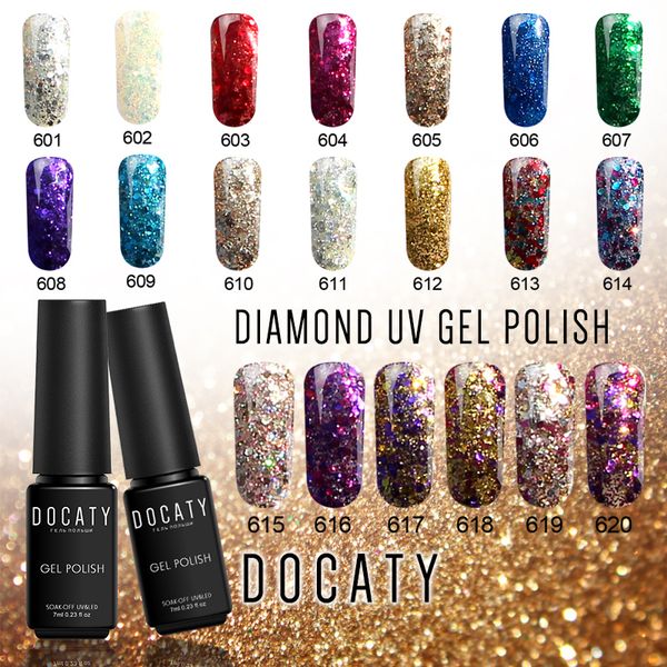 

docaty 7ml алмазный блеск блестки платина глазурь лак для ногтей гибридный лаки даймонд гель для ногтей супер сияющий уф-гель польский, Red;pink