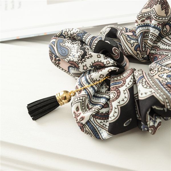 

new style retro large intestine ring sun fabric hairband tassels pendant elasticity elastic band hair band, Brown