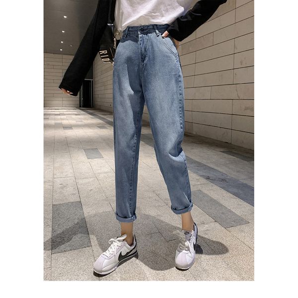 

womens designer clothing high waist jeans female korean version loose wild student elastic wild pants women 2019 autumn new style size s-xl, Blue