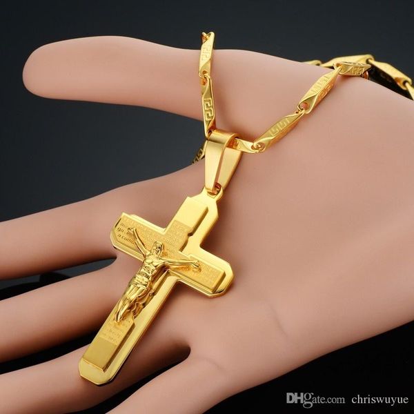 

jesue cross pendants for men jewelry stainless steel 18k gold plated jesus piece cross pendant necklace chain np93, Silver