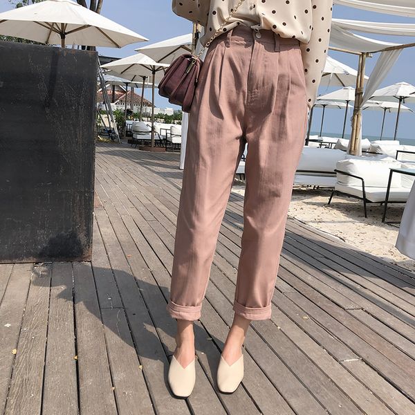 

mishow new women's pants 2019 women spring autumn high waist wide leg pants casual loose cropped trousers mx19a2571, Black;white