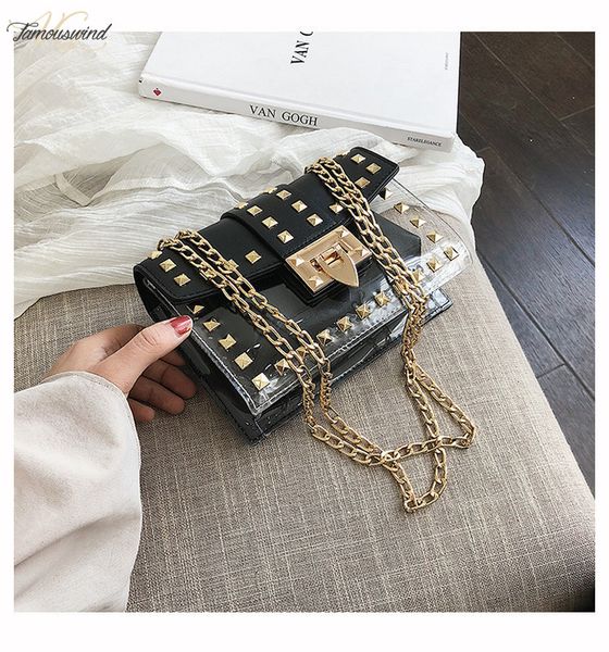 

small clear brand designer woman 2020 new fashion messenger bag shoulder bag velvet rivets transparent square pu handbag